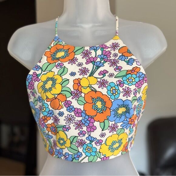 Zara Floral Halter Crop Top. Size Extra Small - Picture 5 of 8